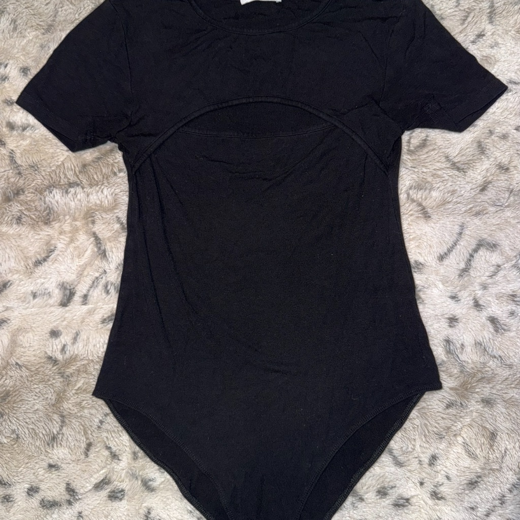 Chic Black Women's Bodysuit With Cut Out Detail